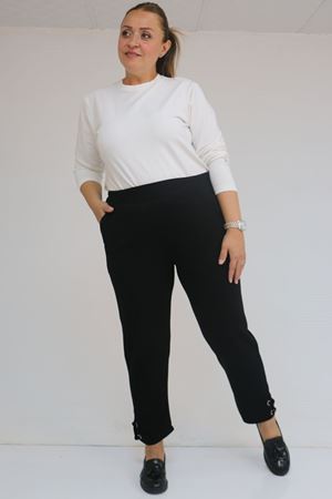 59012 Büyük Beden Paçasında Kuş Gözü Detaylı Modal Pantolon - Siyah