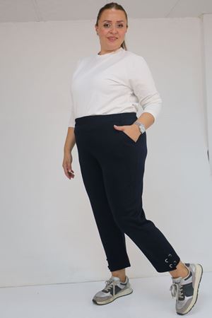 59012 Büyük Beden Paçasında Kuş Gözü Detaylı Modal Pantolon - Lacivert