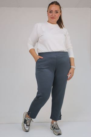59012 Büyük Beden Paçasında Kuş Gözü Detaylı Modal Pantolon - Antrasit