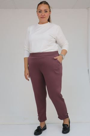 59012 Büyük Beden Paçasında Kuş Gözü Detaylı Modal Pantolon - Gül Kurusu