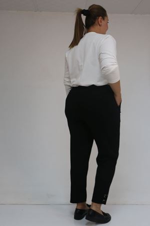 59012 Büyük Beden Paçasında Kuş Gözü Detaylı Modal Pantolon - Siyah