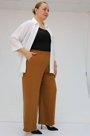 59014 Büyük Beden Beli Lastikli Bolpaça Pantolon - Hardal