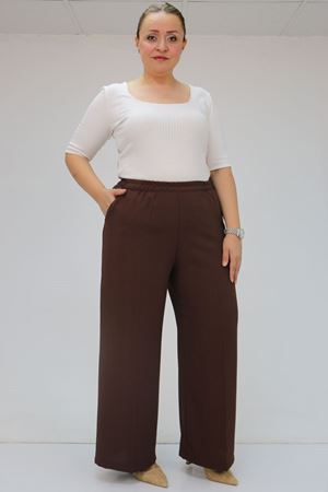 59014 Büyük Beden Beli Lastikli Bolpaça Pantolon - Kahve