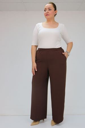 59014 Büyük Beden Beli Lastikli Bolpaça Pantolon - Kahve
