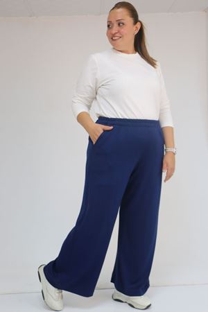 59026 Büyük Beden Beli Lastikli Modal Pantolon - İndigo