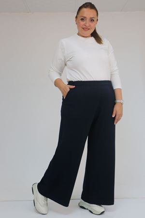 59026 Büyük Beden Beli Lastikli Modal Pantolon - Lacivert