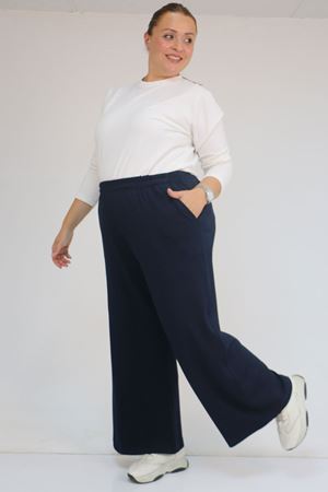 59026 Büyük Beden Beli Lastikli Modal Pantolon - Lacivert
