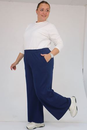 59026 Büyük Beden Beli Lastikli Modal Pantolon - İndigo
