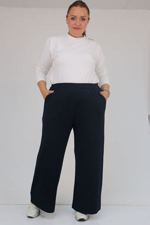 59026 Büyük Beden Beli Lastikli Modal Pantolon - Lacivert