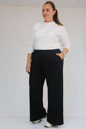 59026 Büyük Beden Beli Lastikli Modal Pantolon - Siyah