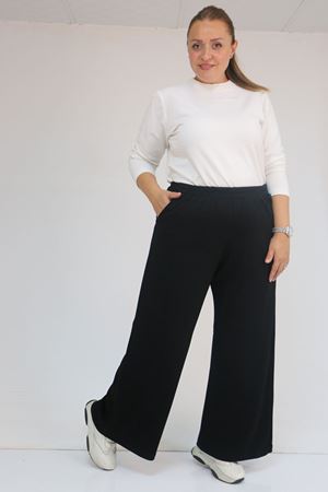 59026 Büyük Beden Beli Lastikli Modal Pantolon - Siyah