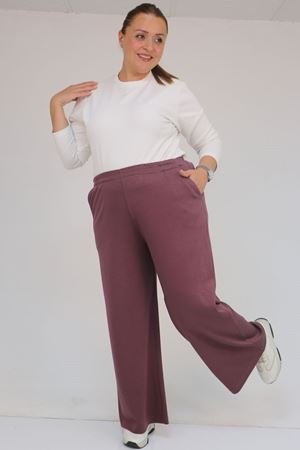 59026 Büyük Beden Beli Lastikli Modal Pantolon - Gül Kurusu