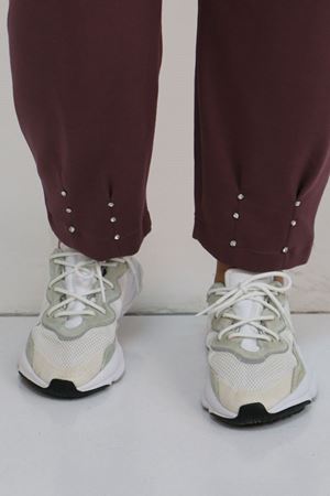 59027 Büyük Beden Paçasında İnci Çakma Modal Pantolon - Gül Kurusu