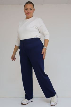 59030 Büyük Beden Düğmeli Fermuarlı Modal Pantolon - İndigo