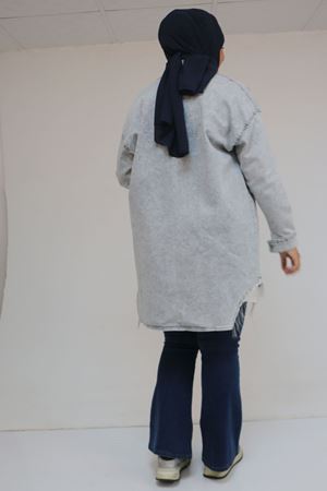 43009 Büyük Beden Erkek Yaka Kot Kap - Gri