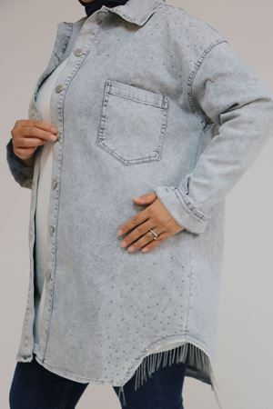 43009 Büyük Beden Erkek Yaka Kot Kap - Gri