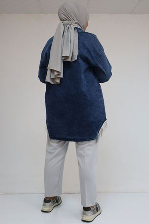 43009 Büyük Beden Erkek Yaka Kot Kap - Mavi