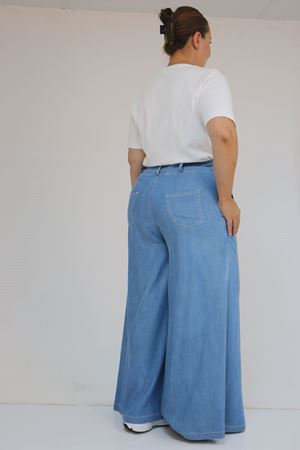 59003 B.B.Beli Lastikli Gizli Fermuarlı Bolpaça Pantolon - Mavi