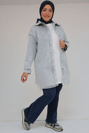 43009 Büyük Beden Erkek Yaka Kot Kap - Gri