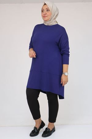 58105 Büyük Beden Arkası Çarpraz Detaylı Çilek Tunik - İndigo