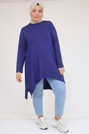 58106 Büyük Beden Eteği Asimetrik Kesim Çilek Tunik - İndigo