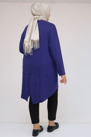 58105 Büyük Beden Arkası Çarpraz Detaylı Çilek Tunik - İndigo
