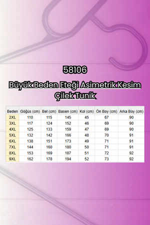 58106 Büyük Beden Eteği Asimetrik Kesim Çilek Tunik - Siyah