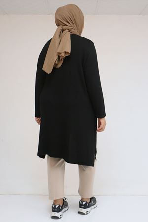 58106 Büyük Beden Eteği Asimetrik Kesim Çilek Tunik - Siyah