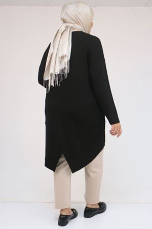 58105 Büyük Beden Arkası Çarpraz Detaylı Çilek Tunik - Siyah