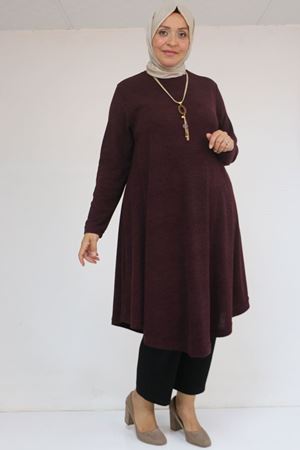 58108 Büyük Beden Mevlana Kesim Mir Tunik - Mürdüm