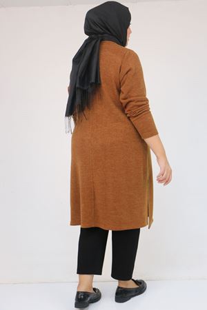 58107 Büyük Beden Önü Paris Baskılı Mir Tunik - Taba