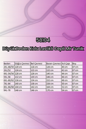 58104 Büyük Beden Kolu Lastikli Cepli Mir Tunik - Taba