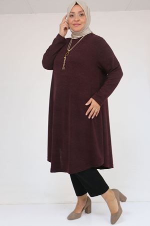 58108 Büyük Beden Mevlana Kesim Mir Tunik - Mürdüm