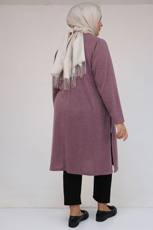 58107 Büyük Beden Önü Paris Baskılı Mir Tunik - Gül Kurusu