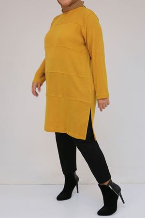 58103 Büyük Beden Biye Detaylı Mir Tunik - Hardal