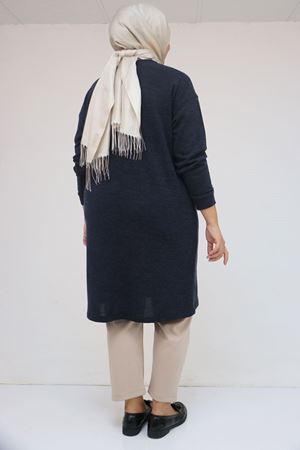 58107 Büyük Beden Önü Paris Baskılı Mir Tunik - Lacivert