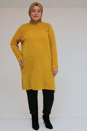 58103 Büyük Beden Biye Detaylı Mir Tunik - Hardal