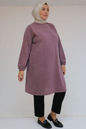 58104 Büyük Beden Kolu Lastikli Cepli Mir Tunik - Gül Kurusu