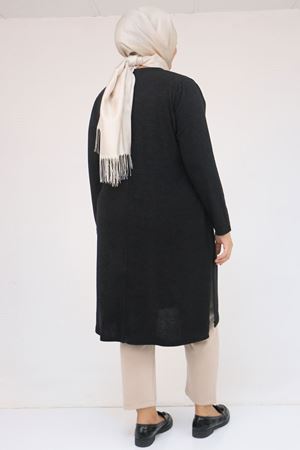 58107 Büyük Beden Önü Paris Baskılı Mir Tunik - Siyah