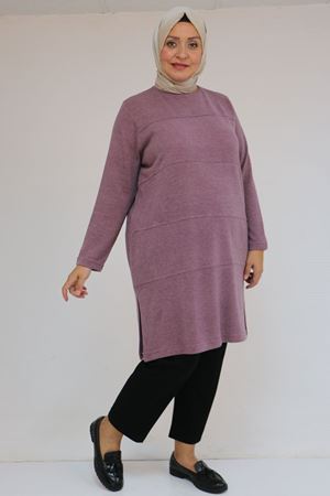 58103 Büyük Beden Biye Detaylı Mir Tunik - Gül Kurusu