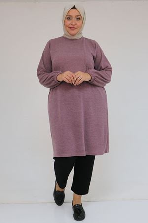 58104 Büyük Beden Kolu Lastikli Cepli Mir Tunik - Gül Kurusu