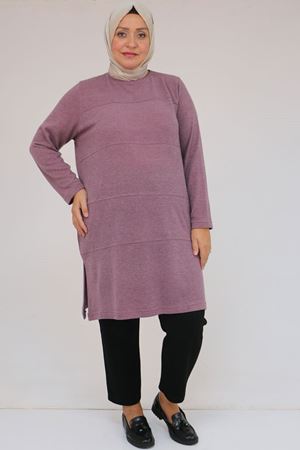 58103 Büyük Beden Biye Detaylı Mir Tunik - Gül Kurusu