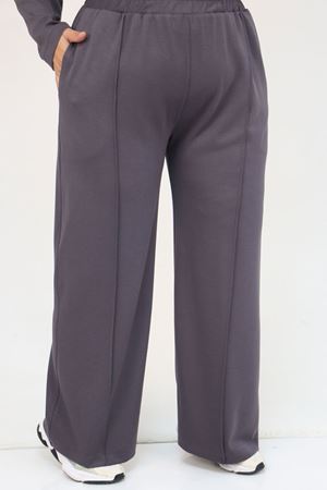 57050 Büyük Beden Etek Ucu Parçalı Modal Pantolonlu Takım - Antrasit