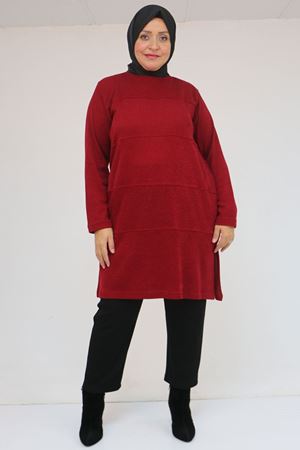 58103 Büyük Beden Biye Detaylı Mir Tunik - Bordo