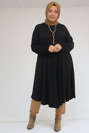 58108 Büyük Beden Mevlana Kesim Mir Tunik - Siyah