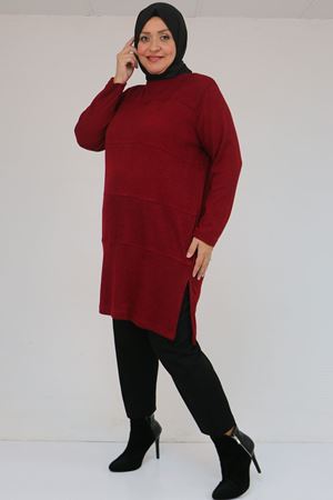 58103 Büyük Beden Biye Detaylı Mir Tunik - Bordo
