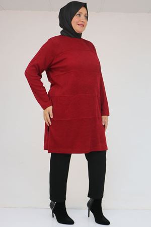 58103 Büyük Beden Biye Detaylı Mir Tunik - Bordo