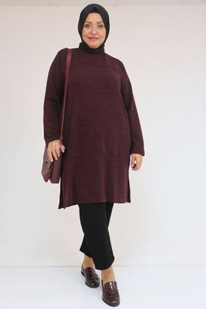 58103 Büyük Beden Biye Detaylı Mir Tunik - Mürdüm