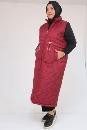 44009 Büyük Beden Bebe Lastiği Detaylı Kapitone Yelek - Bordo