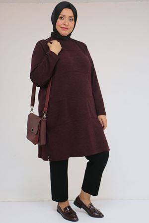 58103 Büyük Beden Biye Detaylı Mir Tunik - Mürdüm